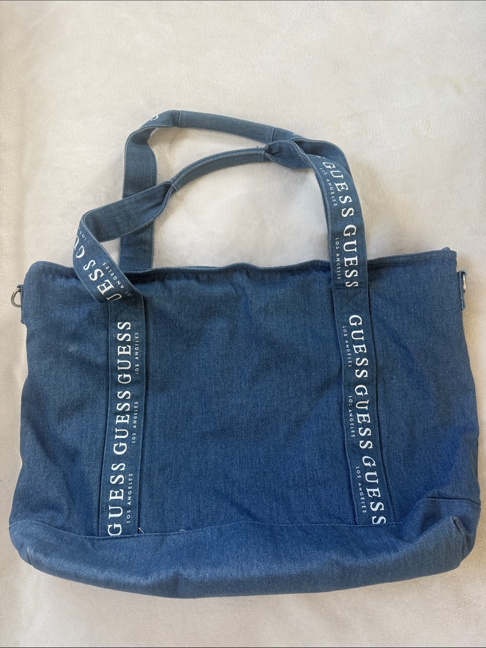 Guess Indigo Denim Tote with Logo Webbing